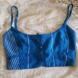 Free People blue spaghetti straps new crop top smoked back button down size XS